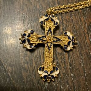 Avon Gold and Blue Cross Necklace